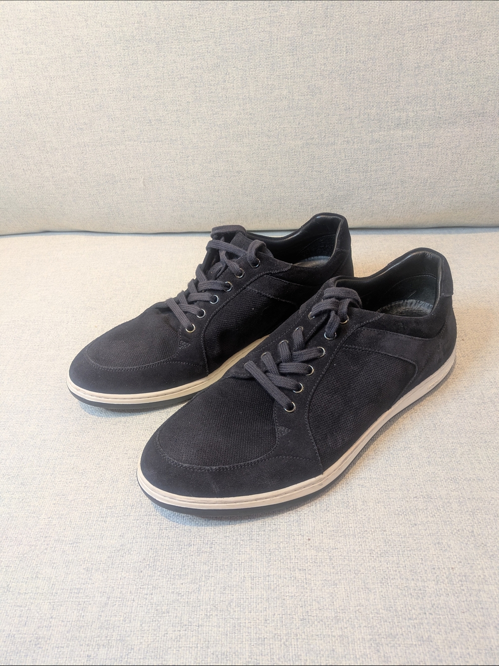 Giorgio Armani Black Suede & Mesh Low-Top Sneakers Men Lace-Up Casual Shoes 8.5